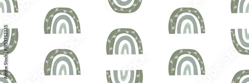 Wallpaper Mural Boho seamless pattern with green rainbows. Minimal decorative background for baby and kids design. Vector illustration on an isolated background. Torontodigital.ca