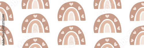 Wallpaper Mural Boho seamless pattern with rainbows and tiny hearts. Soft baby design for textile or decor. Vector illustration on an isolated background. Torontodigital.ca