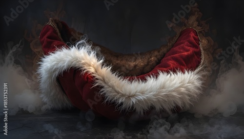 Santa’s Shoe on Dark Background with Festive Holiday Focus