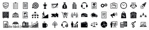 A versatile collection of solid icons representing business, finance, and management concepts. Ideal for infographics, web applications, and corporate presentations.