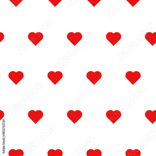 Cute red hearts, seamless pattern. Vector illustration. Valentine's Day hearts isolated on a white background. Suitable for printing on textiles, scrapbooking paper, covers, and cards.