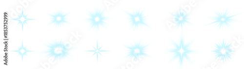 Shining white stars with soft glow and sparkling rays. Ideal for festive or mystical illustrations. Transparent PNG overlay for digital projects.