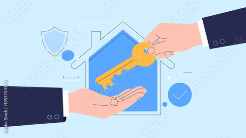 hand giving a house key to a new owner vector illustration