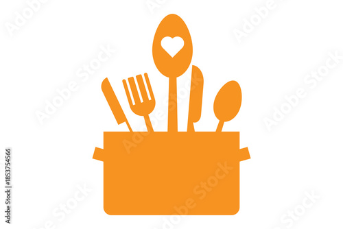 set of kitchen cooking icon, restaurant and home kitchen icon, Kitchen Utensils Icon Vector, knife, spoon, plate, pot, pan icon set, set of silhouettes of kitchen tools.