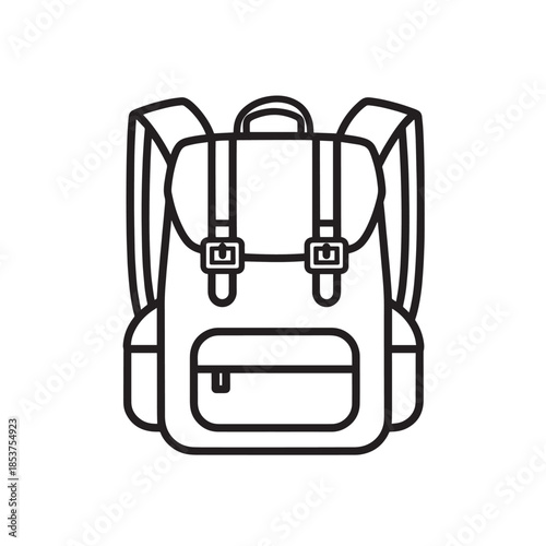 Minimalistic line illustration of a backpack for travel and outdoor adventures.