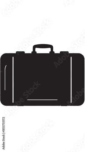Silhouette of a travel suitcase with handle and wheels on a white background.