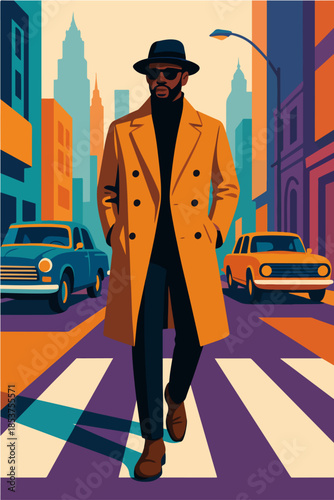 Stylish Man Wearing Coat Urban City Illustration