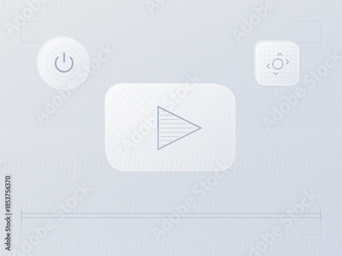 Buttons and controls for video playback in digital media interface on a light background with minimal design elements