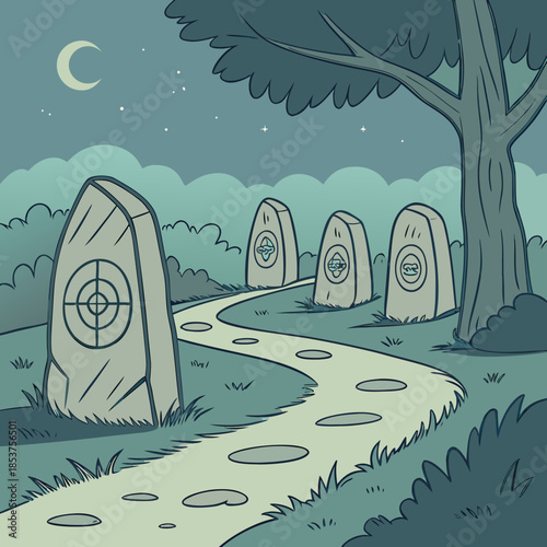 Ancient stone circle under moonlit night