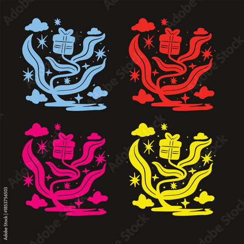 gift box tree design multi color for graphic tee print