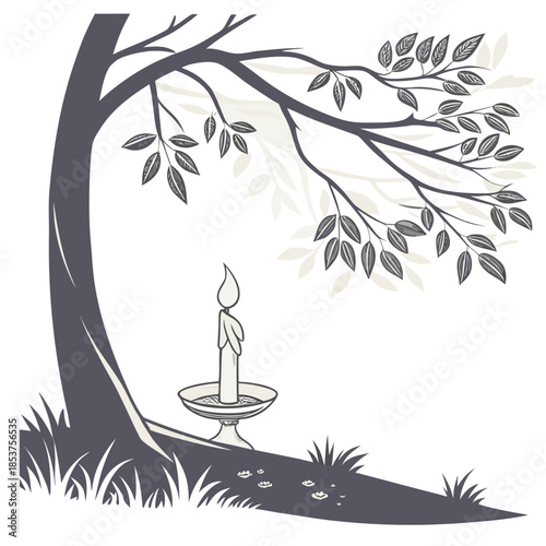 Serene candle under a tree
