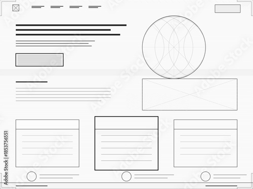 Website layout design with sections for content, images, and navigation created in a simple, clean format