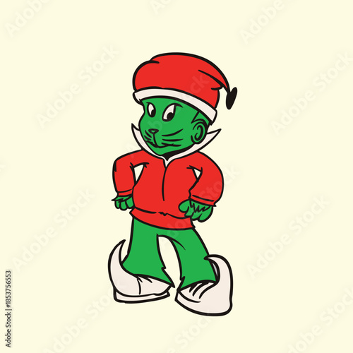 green cat cartoon character wearing christmas fantasy style design