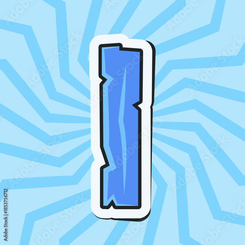 Blue frozen ice number 1 (one) sticker with a clean frosty texture and bold outline, designed as a flat vector illustration suitable for numbers, labels, stickers, digital graphics.