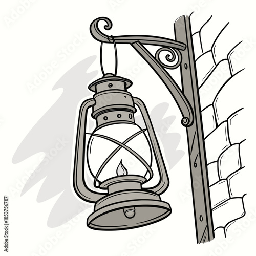 Vintage lantern hanging on wall