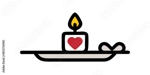 Candle with heart symbol on tray