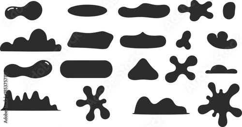 Collection of 20 unique abstract black shapes on white background