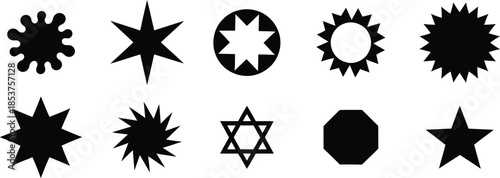 Collection of various star and snowflake shapes in black