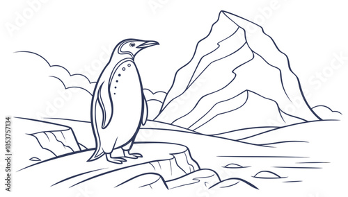Penguin standing on icy rock