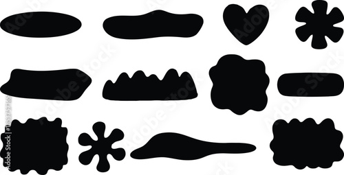 Collection of black silhouette shapes on white background