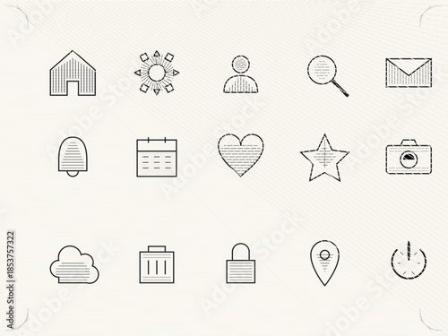 Collection of simple line icons shown on a light background for various uses and applications in a digital format