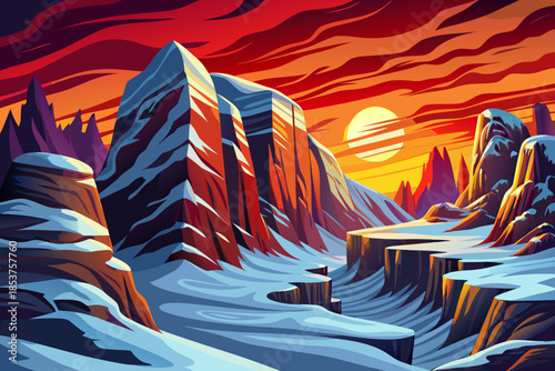 hillside blanketed in snow forms a sharp winter landscape, emphasizing vertical drop, frozen textures, and strong contrast between slope and sky