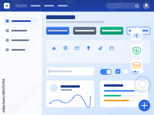 User interface design with navigation menu and interactive elements on a digital platform