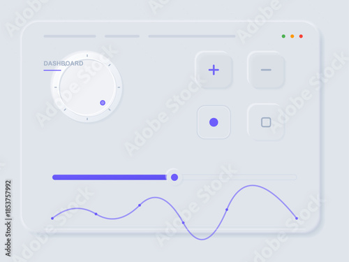 Control dashboard showing buttons, a dial, and a slider for adjusting settings
