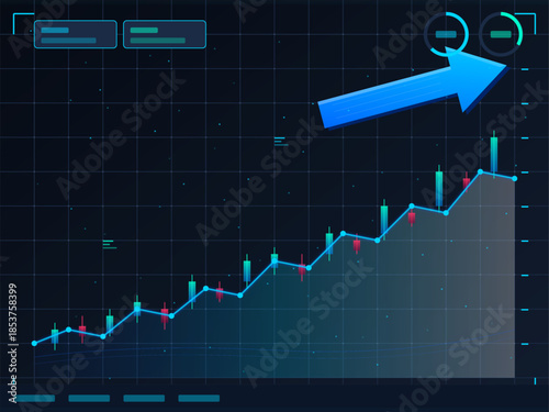 Trend line shows steady increase in data over time with multiple indicators and metrics for analysis