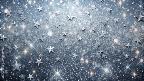 Beautiful Silver Stars on a Blue Glittery Background for Festivities
