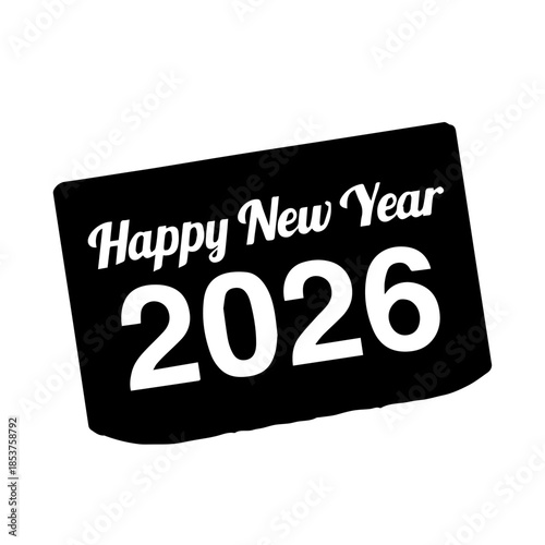 striking black and white graphic design proclaiming happy new year 2026 for holiday celebrations and seasonal promotions