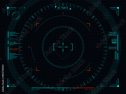 Digital display shows coordinates and target details in a user interface without any human presence or physical objects