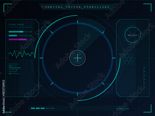 Data display showing orbital vector stabilization with system status and navigation lock details on screen