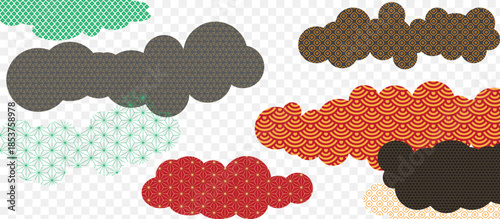 Traditional Chinese New Year 2026 Cloud Pattern Set featuring Colorful Decorative Cloud Shapes with Geometric Wave and Lattice Patterns for Lunar New Year Design Assets 2026