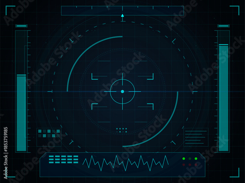 Radar display showing various signals and readings in dark background with green and blue elements