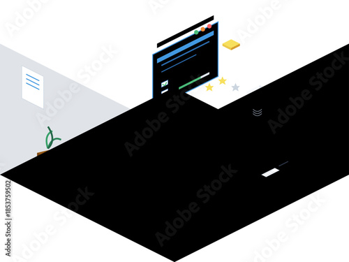 Design of a modern workspace with a computer screen and office supplies involved in work tasks