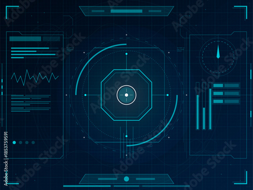 Digital interface display showing data visualization and metrics in a tech environment during night time