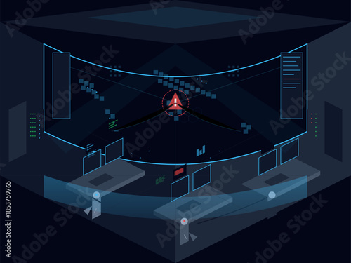 Data monitoring in a control room with multiple screens and alert system for security operations
