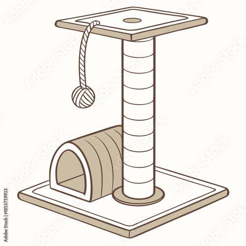 Cat playground with scratching post and tunnel