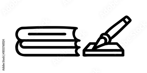 Stack of books with pen