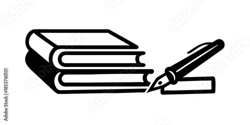 Stack of books with pen