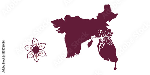 Bangladesh map with floral design