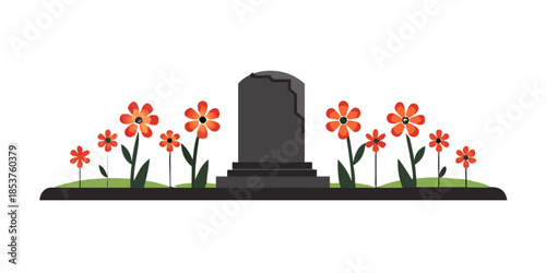 Tombstone surrounded by vibrant flowers