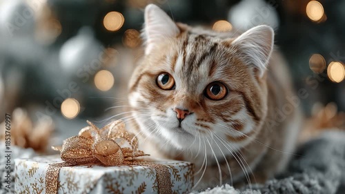Wallpaper Mural Cute Cat with Christmas Gift Festive Holiday Atmosphere Torontodigital.ca