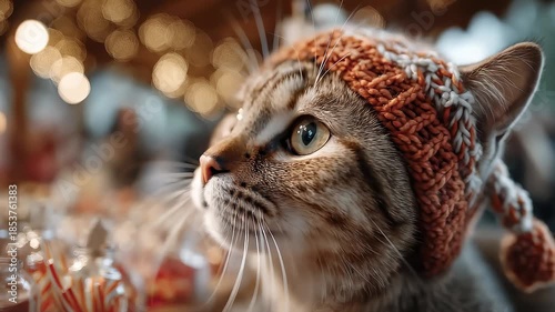 Wallpaper Mural Heartwarming Christmas Cat Wearing a Knitted Hat Torontodigital.ca