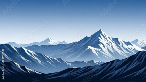 Majestic snow-capped mountain range under a clear blue sky a serene landscape illustration for travel and adventure concepts