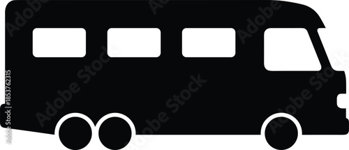 Black Silhouette Icon of a Large Motorhome Representing Recreational Vehicle Travel Camping Road Trips and Mobile Home Lifestyle