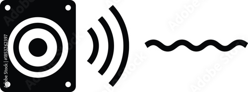 Black Silhouette Icon of a Loudspeaker Emitting Sound Waves Representing Audio Technology Music Streaming and Acoustic Communication Concepts