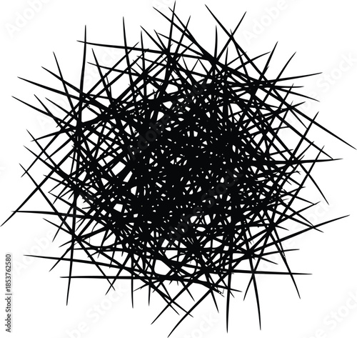 Abstract chaotic line web with intersecting black lines