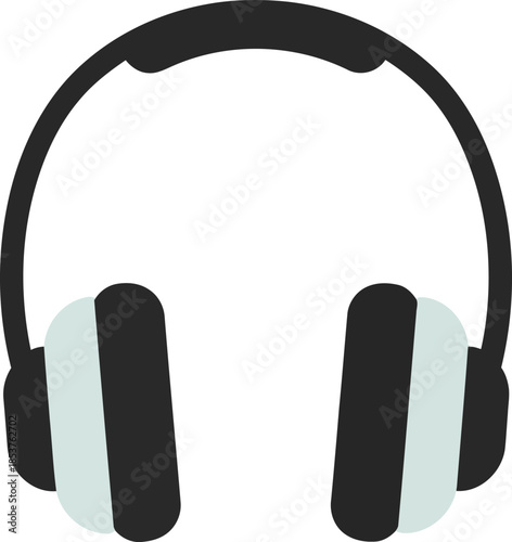 Simple illustration of black over ear headphones on a plain white background